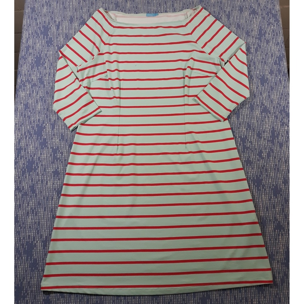 J.McLaughlin Dress Womens XL Seafoam Red Striped 3/4 Sleeve Nylon Blend Summer